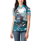 Personalized Cronulla Sutherland Sharks Women Polo Shirt Aboriginal Dot Art - Dreamtime Rugby Mascot
