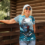 Personalized Cronulla Sutherland Sharks Women Polo Shirt Aboriginal Dot Art - Dreamtime Rugby Mascot
