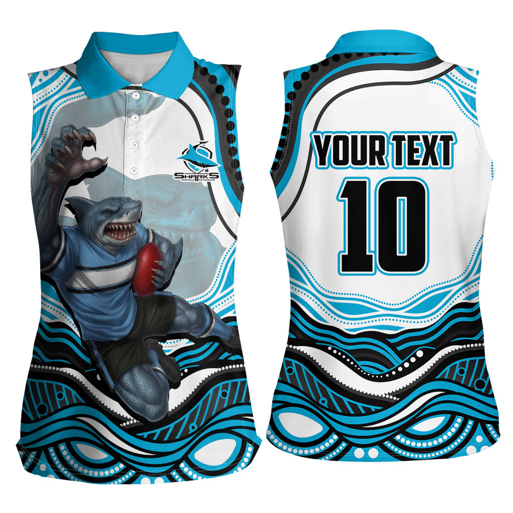 Personalized Cronulla Sutherland Sharks Women Sleeveless Polo Shirt Aboriginal Dot Art - Dreamtime Rugby Mascot