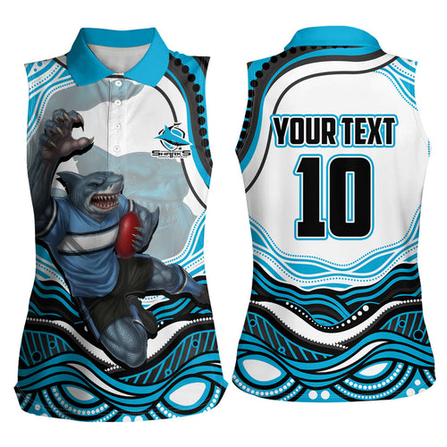 Personalized Cronulla Sutherland Sharks Women Sleeveless Polo Shirt Aboriginal Dot Art - Dreamtime Rugby Mascot