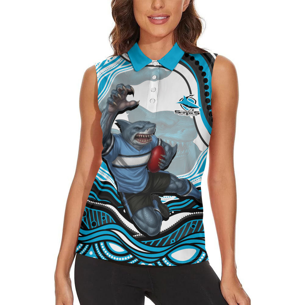 Personalized Cronulla Sutherland Sharks Women Sleeveless Polo Shirt Aboriginal Dot Art - Dreamtime Rugby Mascot