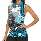Personalized Cronulla Sutherland Sharks Women Sleeveless Polo Shirt Aboriginal Dot Art - Dreamtime Rugby Mascot