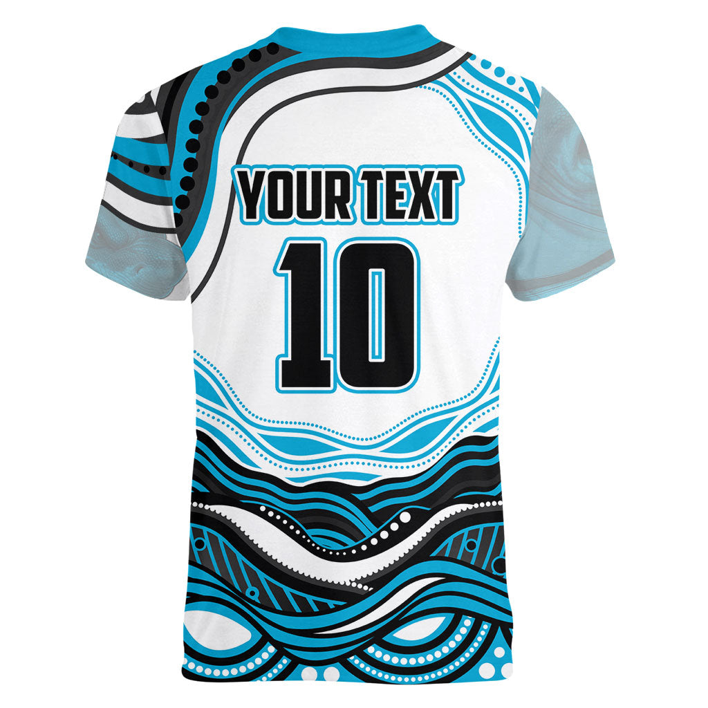 Personalized Cronulla Sutherland Sharks Women V-Neck T-Shirt Aboriginal Dot Art - Dreamtime Rugby Mascot