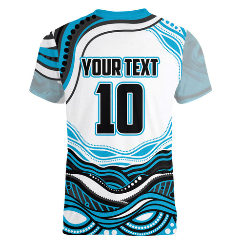 Personalized Cronulla Sutherland Sharks Women V-Neck T-Shirt Aboriginal Dot Art - Dreamtime Rugby Mascot