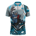 Personalized Cronulla Sutherland Sharks Zipper Polo Shirt Aboriginal Dot Art - Dreamtime Rugby Mascot