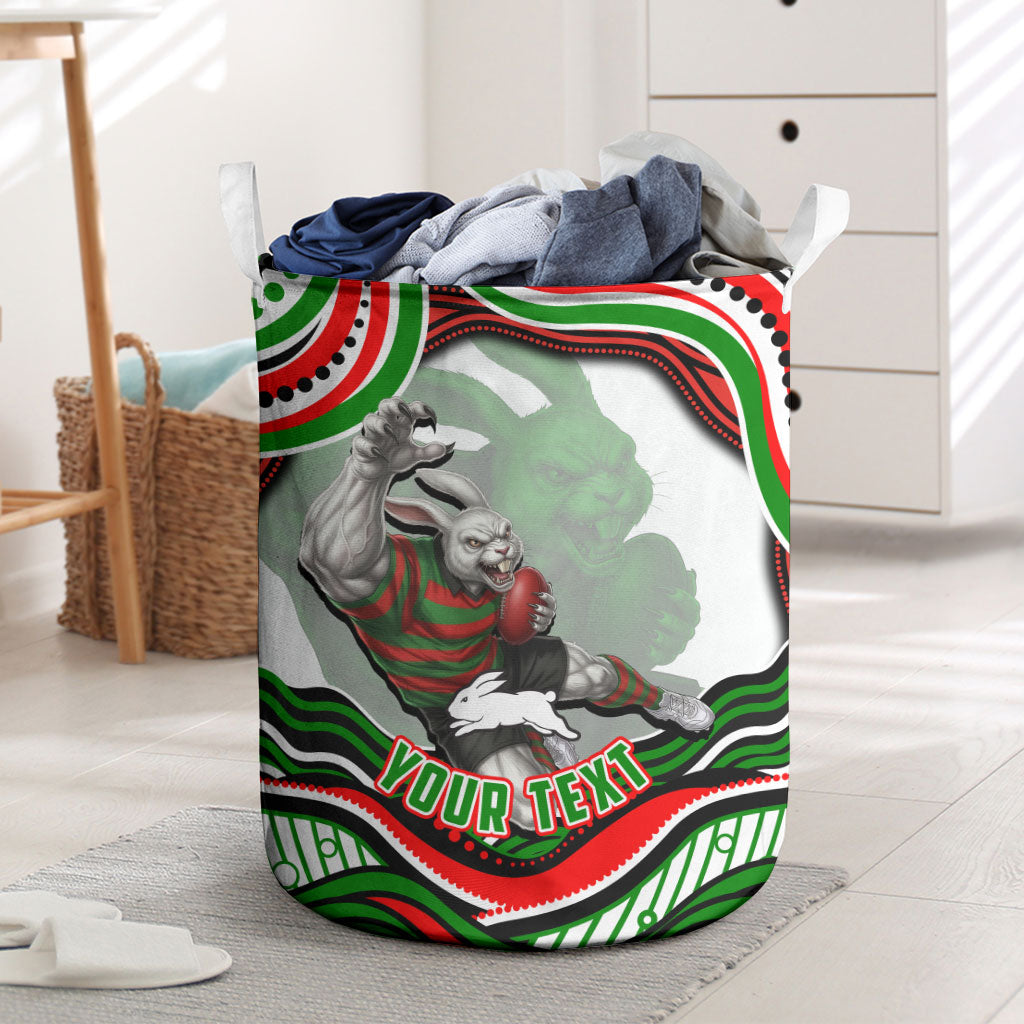 Personalized South Sydney Rabbitohs Laundry Basket Aboriginal Dot Art - Dreamtime Rugby Mascot