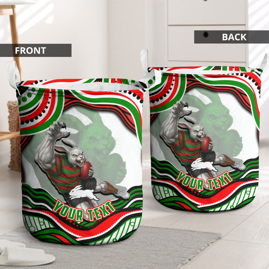 Personalized South Sydney Rabbitohs Laundry Basket Aboriginal Dot Art - Dreamtime Rugby Mascot
