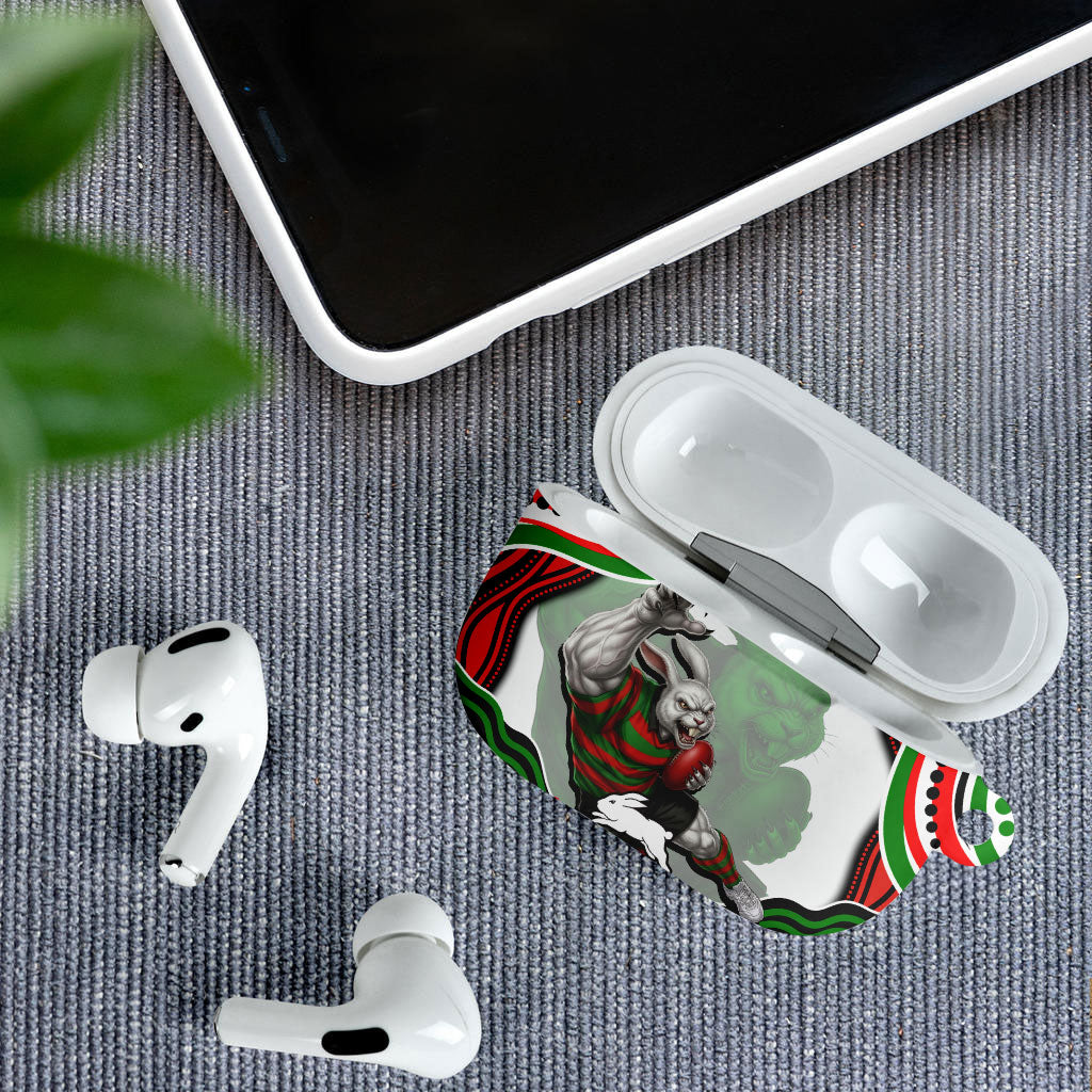 Personalized South Sydney Rabbitohs AirPods Case Aboriginal Dot Art - Dreamtime Rugby Mascot