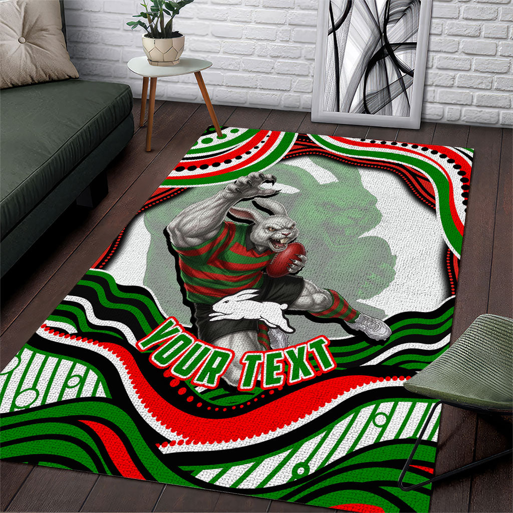 Personalized South Sydney Rabbitohs Area Rug Aboriginal Dot Art - Dreamtime Rugby Mascot