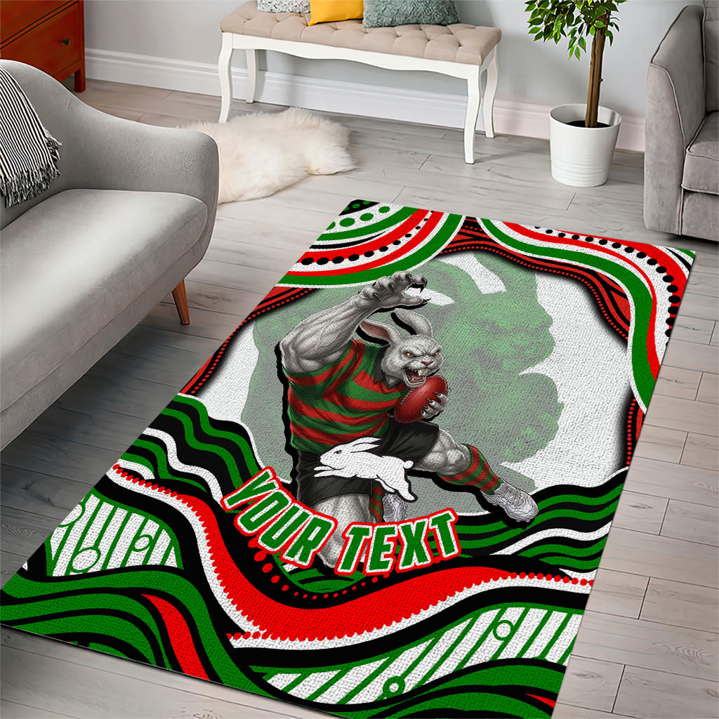 Personalized South Sydney Rabbitohs Area Rug Aboriginal Dot Art - Dreamtime Rugby Mascot