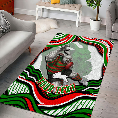 Personalized South Sydney Rabbitohs Area Rug Aboriginal Dot Art - Dreamtime Rugby Mascot