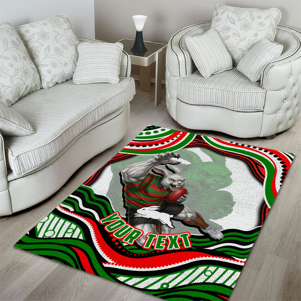 Personalized South Sydney Rabbitohs Area Rug Aboriginal Dot Art - Dreamtime Rugby Mascot