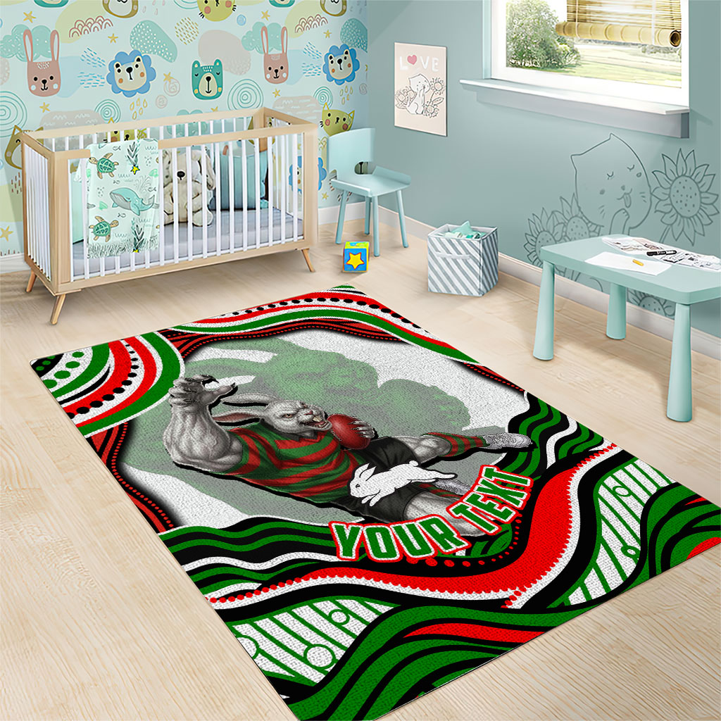 Personalized South Sydney Rabbitohs Area Rug Aboriginal Dot Art - Dreamtime Rugby Mascot