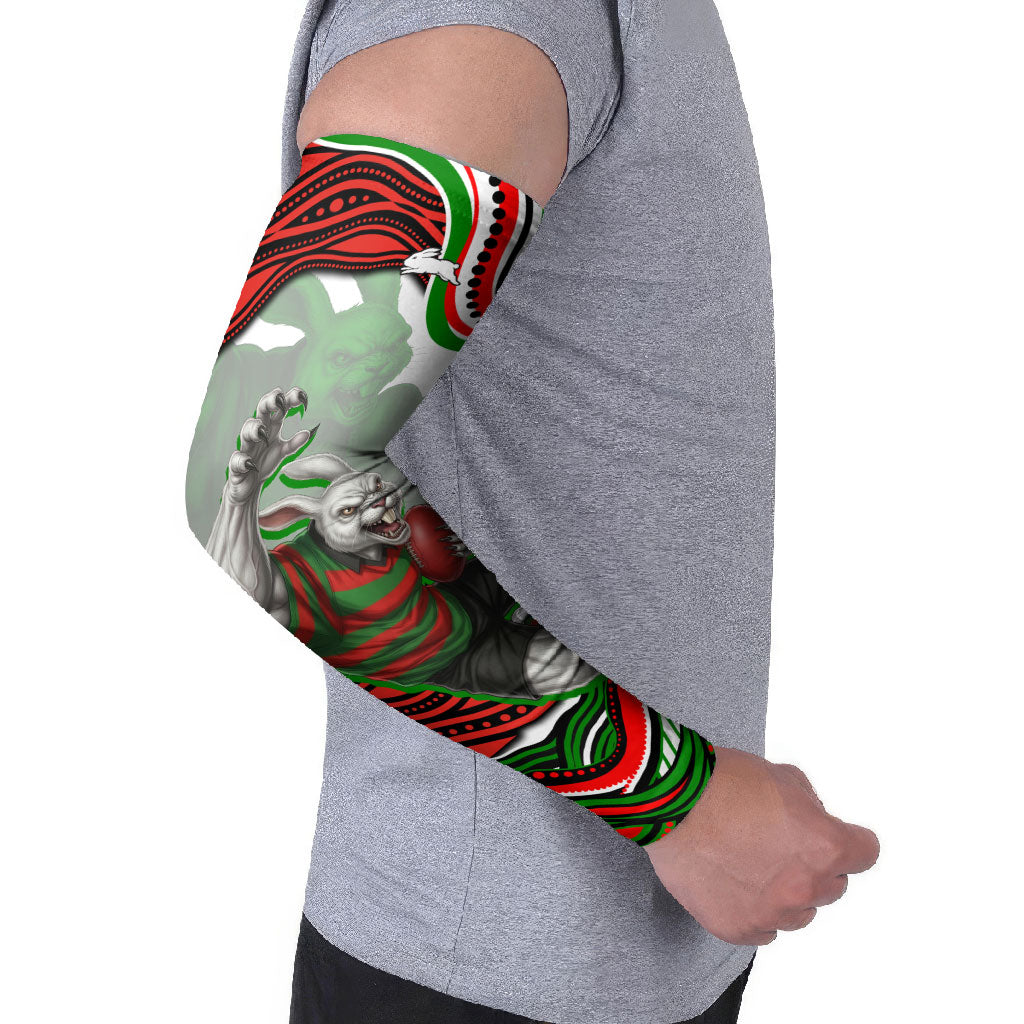 Personalized South Sydney Rabbitohs Arm Sleeves Aboriginal Dot Art - Dreamtime Rugby Mascot