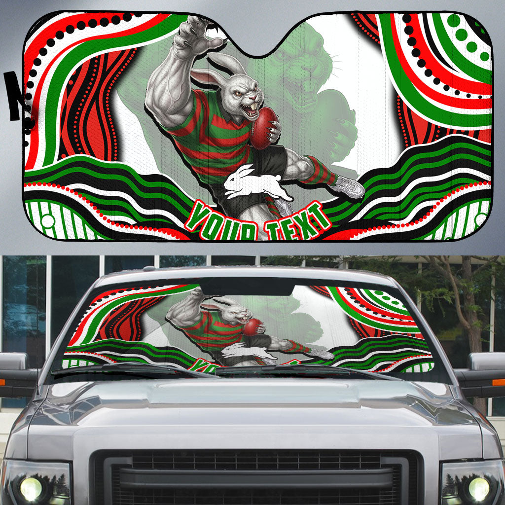 Personalized South Sydney Rabbitohs Auto Sun Shade Aboriginal Dot Art - Dreamtime Rugby Mascot