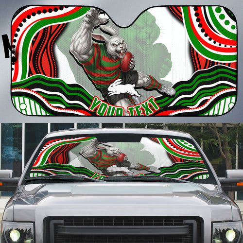 Personalized South Sydney Rabbitohs Auto Sun Shade Aboriginal Dot Art - Dreamtime Rugby Mascot