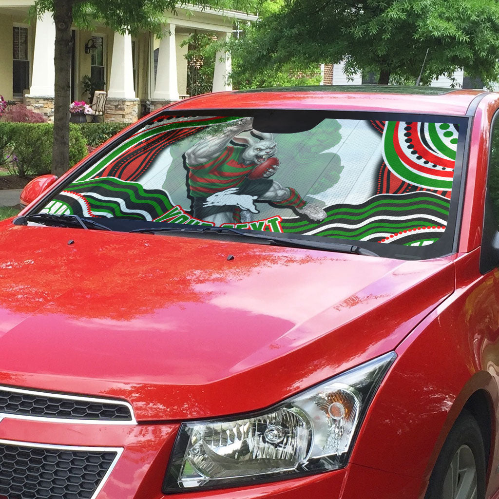 Personalized South Sydney Rabbitohs Auto Sun Shade Aboriginal Dot Art - Dreamtime Rugby Mascot