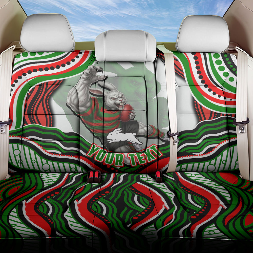 Personalized South Sydney Rabbitohs Back Car Seat Cover Aboriginal Dot Art - Dreamtime Rugby Mascot