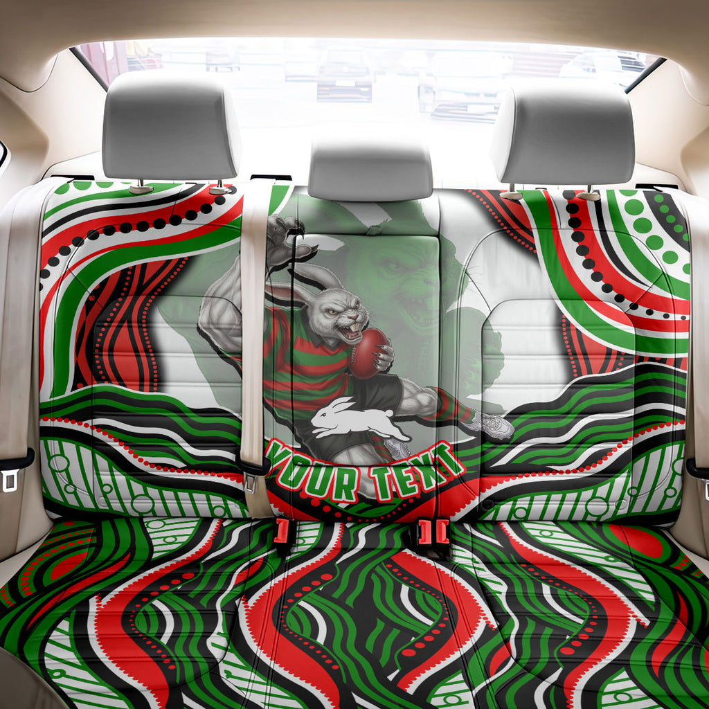 Personalized South Sydney Rabbitohs Back Car Seat Cover Aboriginal Dot Art - Dreamtime Rugby Mascot