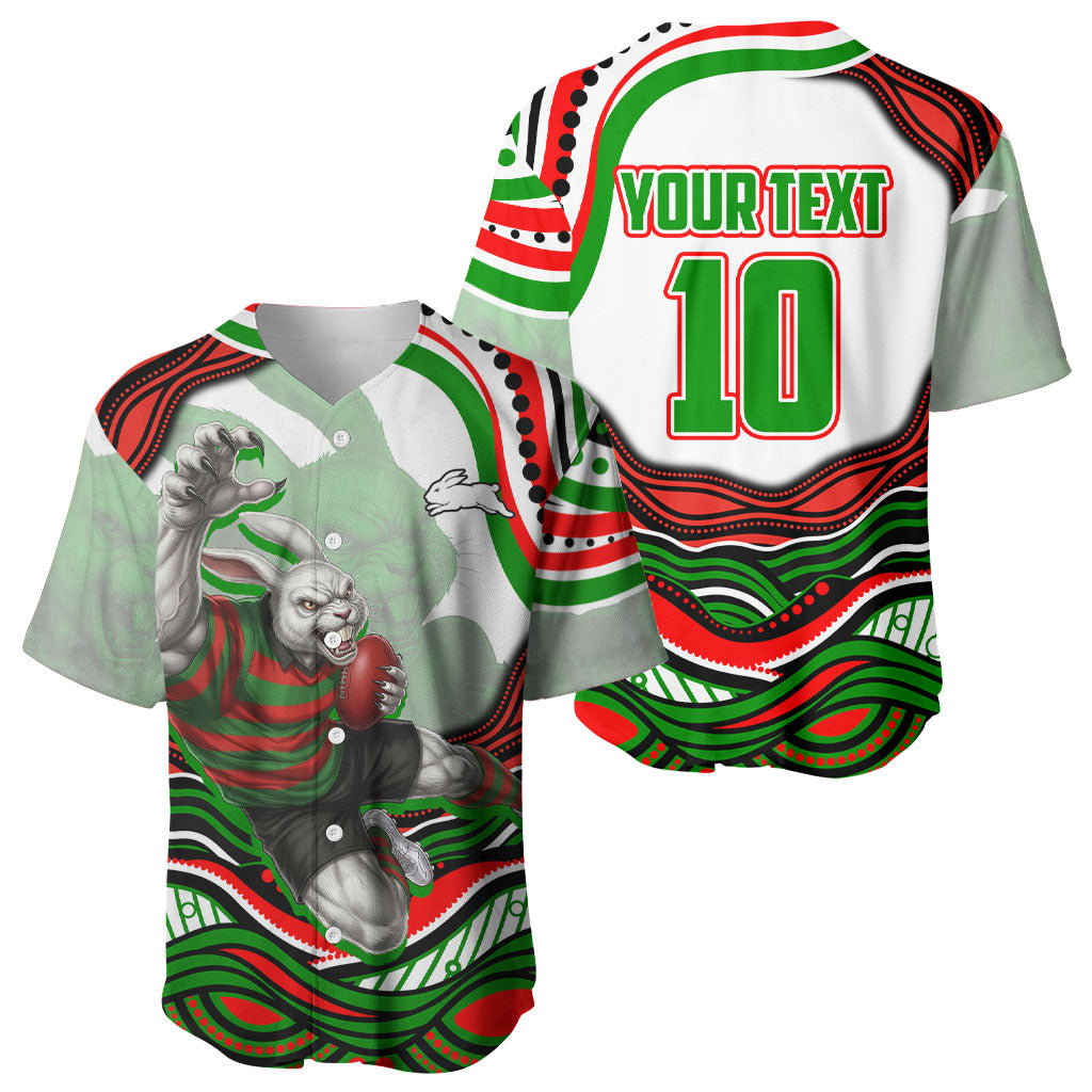 Personalized South Sydney Rabbitohs Baseball Jersey Aboriginal Dot Art - Dreamtime Rugby Mascot