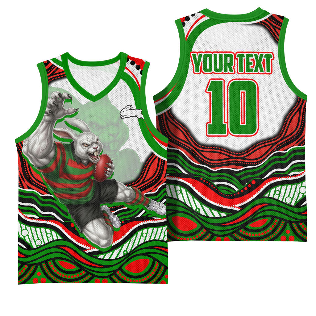 Personalized South Sydney Rabbitohs Basketball Jersey Aboriginal Dot Art - Dreamtime Rugby Mascot