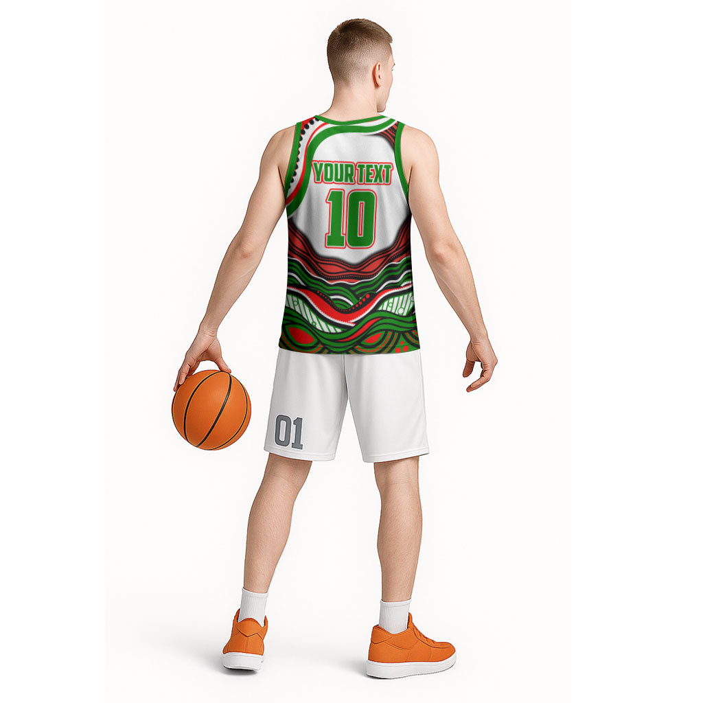 Personalized South Sydney Rabbitohs Basketball Jersey Aboriginal Dot Art - Dreamtime Rugby Mascot