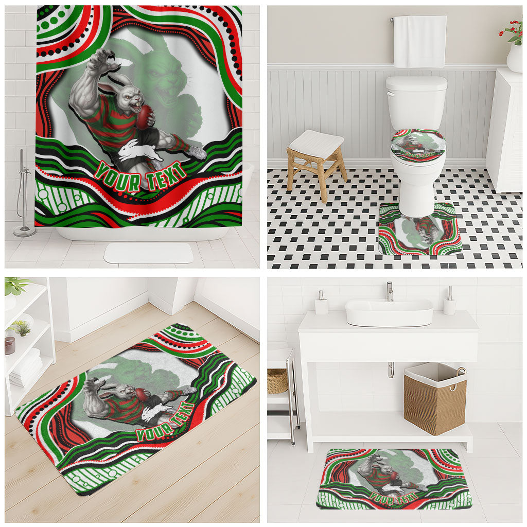 Personalized South Sydney Rabbitohs Bathroom Set Aboriginal Dot Art - Dreamtime Rugby Mascot