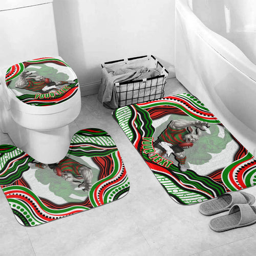 Personalized South Sydney Rabbitohs Bathroom Set Aboriginal Dot Art - Dreamtime Rugby Mascot