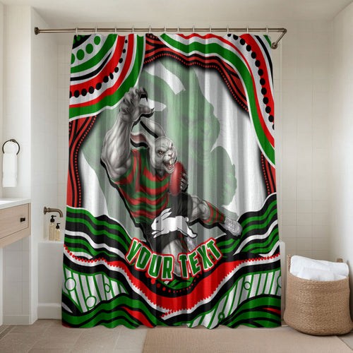 Personalized South Sydney Rabbitohs Bathroom Set Aboriginal Dot Art - Dreamtime Rugby Mascot
