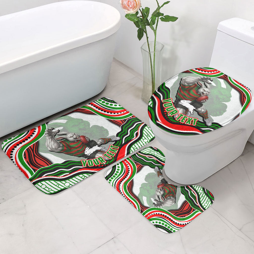 Personalized South Sydney Rabbitohs Bathroom Set Aboriginal Dot Art - Dreamtime Rugby Mascot
