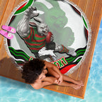 Personalized South Sydney Rabbitohs Beach Blanket Aboriginal Dot Art - Dreamtime Rugby Mascot