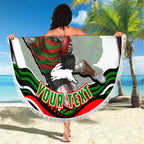 Personalized South Sydney Rabbitohs Beach Blanket Aboriginal Dot Art - Dreamtime Rugby Mascot