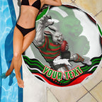 Personalized South Sydney Rabbitohs Beach Blanket Aboriginal Dot Art - Dreamtime Rugby Mascot