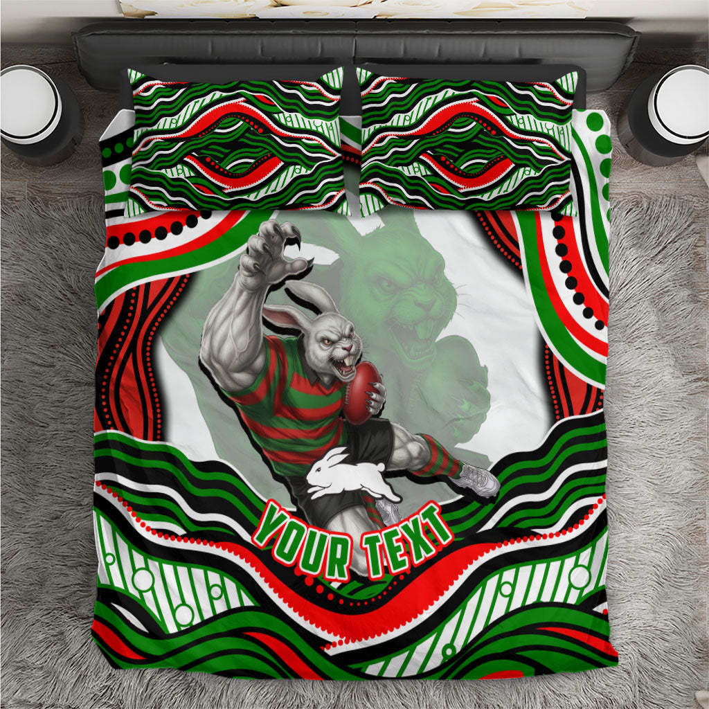 Personalized South Sydney Rabbitohs Bedding Set Aboriginal Dot Art - Dreamtime Rugby Mascot