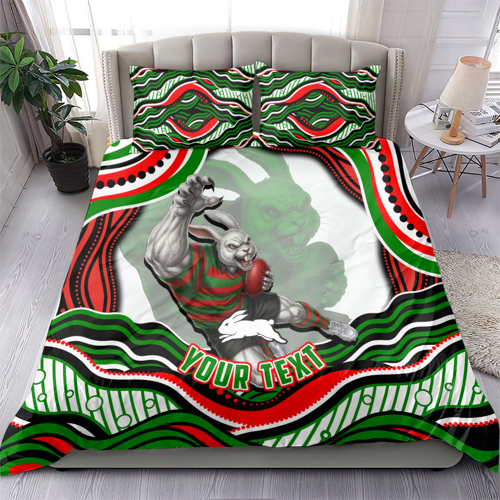 Personalized South Sydney Rabbitohs Bedding Set Aboriginal Dot Art - Dreamtime Rugby Mascot