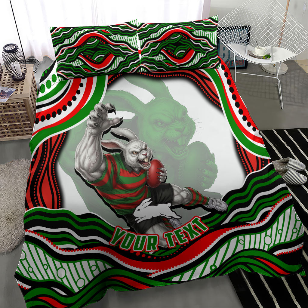 Personalized South Sydney Rabbitohs Bedding Set Aboriginal Dot Art - Dreamtime Rugby Mascot