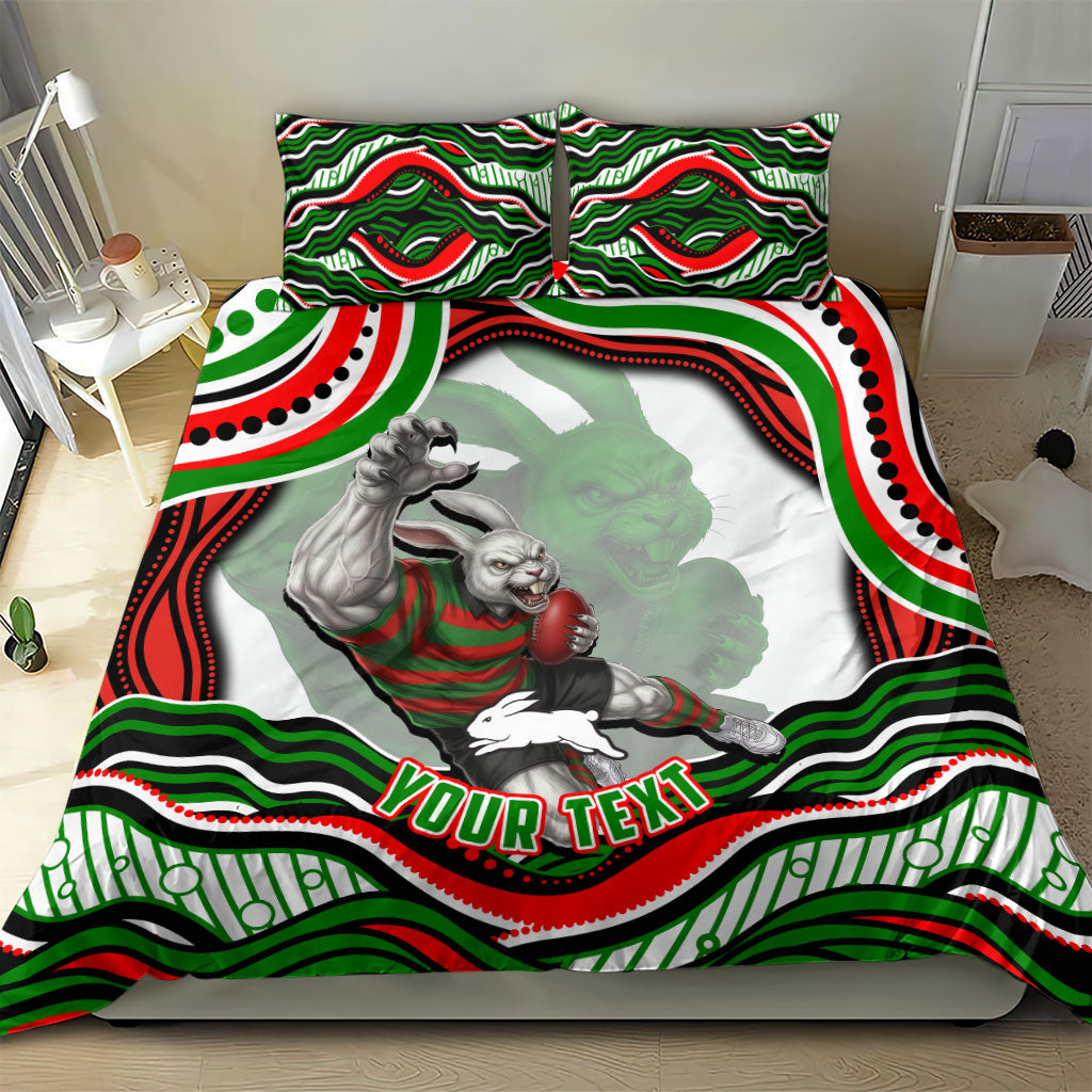 Personalized South Sydney Rabbitohs Bedding Set Aboriginal Dot Art - Dreamtime Rugby Mascot
