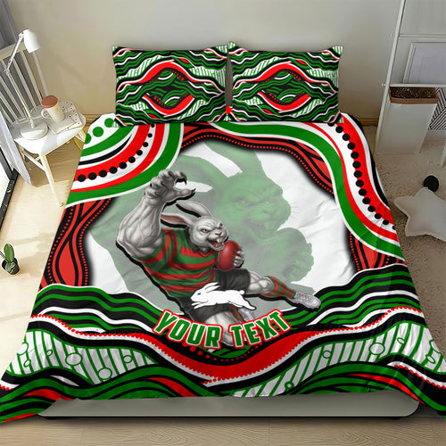 Personalized South Sydney Rabbitohs Bedding Set Aboriginal Dot Art - Dreamtime Rugby Mascot