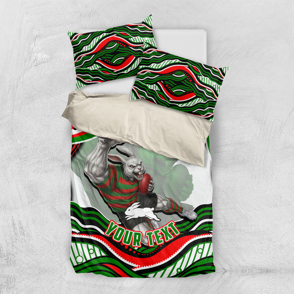 Personalized South Sydney Rabbitohs Bedding Set Aboriginal Dot Art - Dreamtime Rugby Mascot