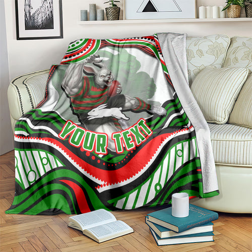 Personalized South Sydney Rabbitohs Blanket Aboriginal Dot Art - Dreamtime Rugby Mascot