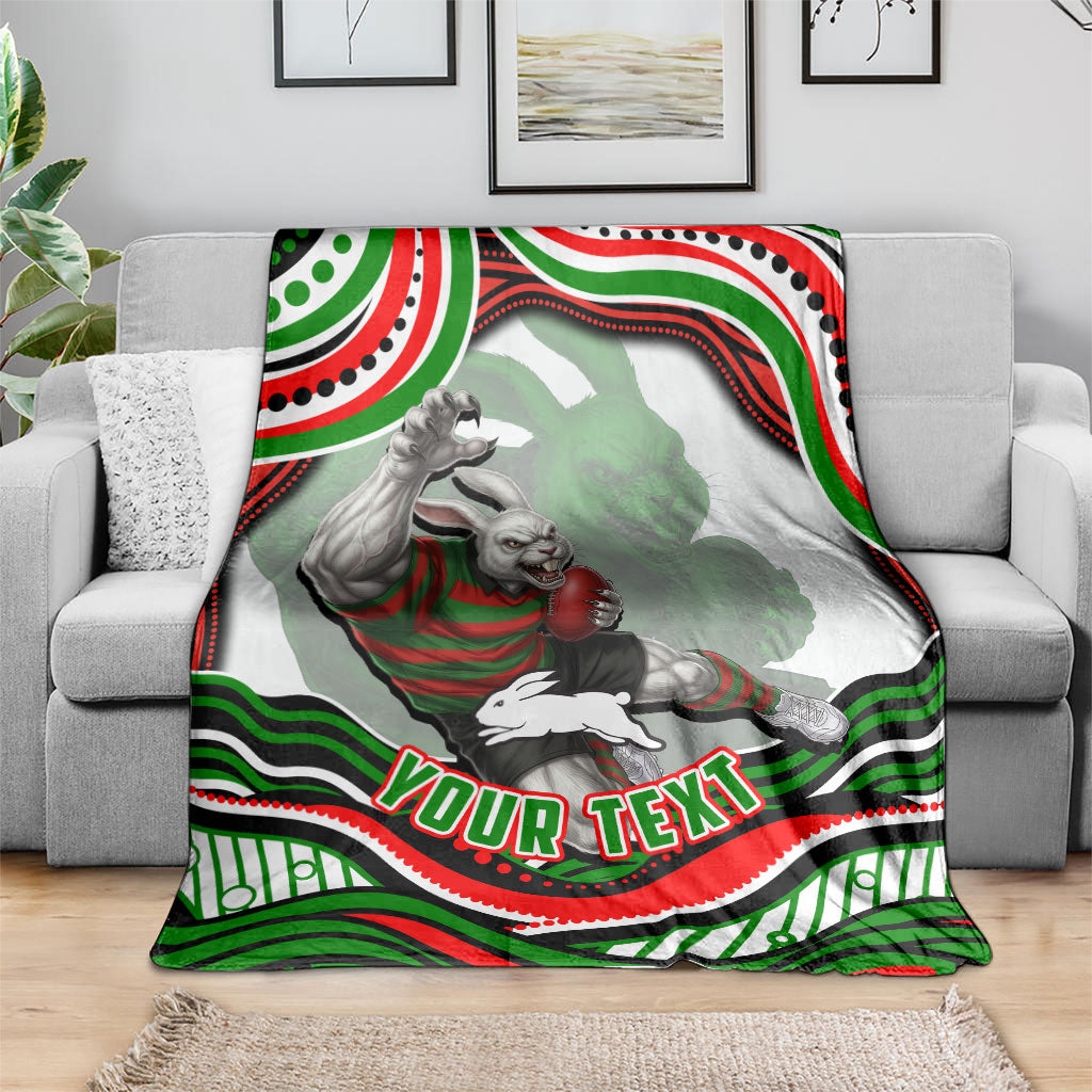 Personalized South Sydney Rabbitohs Blanket Aboriginal Dot Art - Dreamtime Rugby Mascot