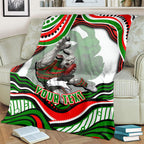 Personalized South Sydney Rabbitohs Blanket Aboriginal Dot Art - Dreamtime Rugby Mascot