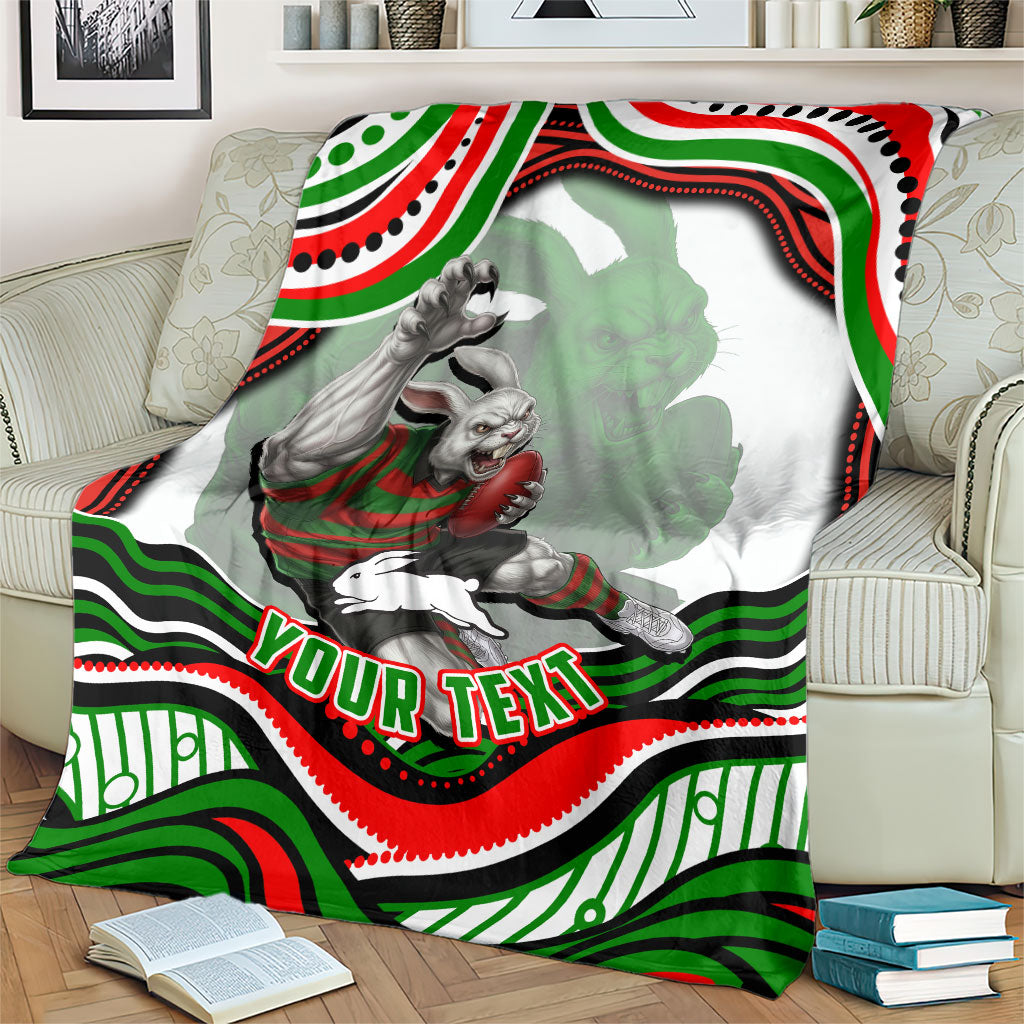 Personalized South Sydney Rabbitohs Blanket Aboriginal Dot Art - Dreamtime Rugby Mascot