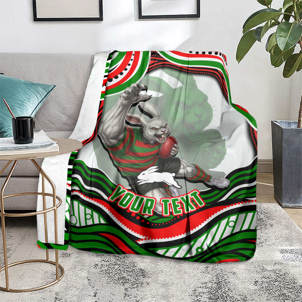 Personalized South Sydney Rabbitohs Blanket Aboriginal Dot Art - Dreamtime Rugby Mascot
