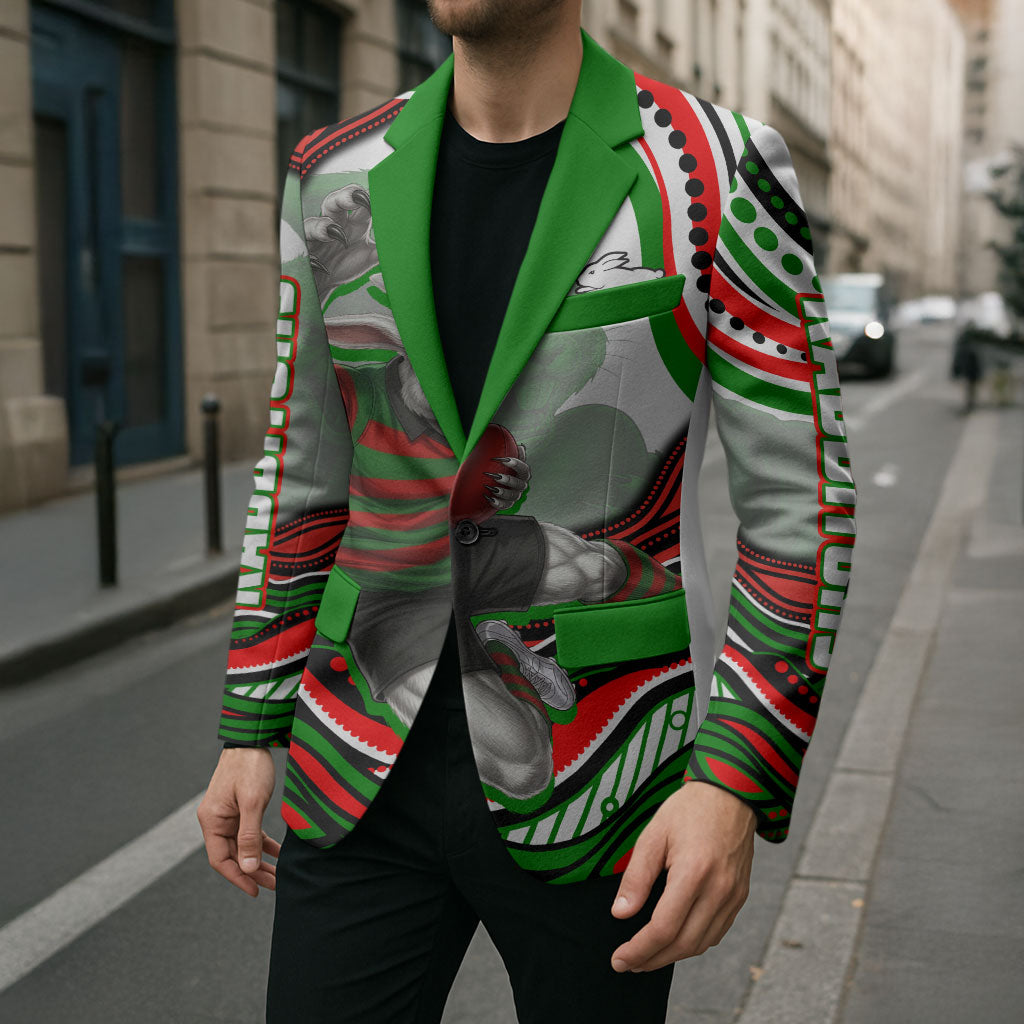 Personalized South Sydney Rabbitohs Blazer Aboriginal Dot Art - Dreamtime Rugby Mascot