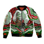 Personalized South Sydney Rabbitohs Bomber Jacket Aboriginal Dot Art - Dreamtime Rugby Mascot