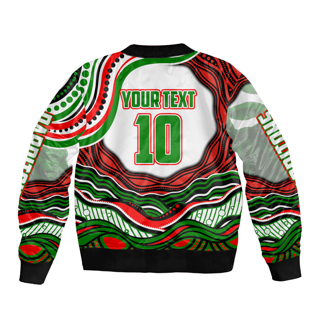 Personalized South Sydney Rabbitohs Bomber Jacket Aboriginal Dot Art - Dreamtime Rugby Mascot