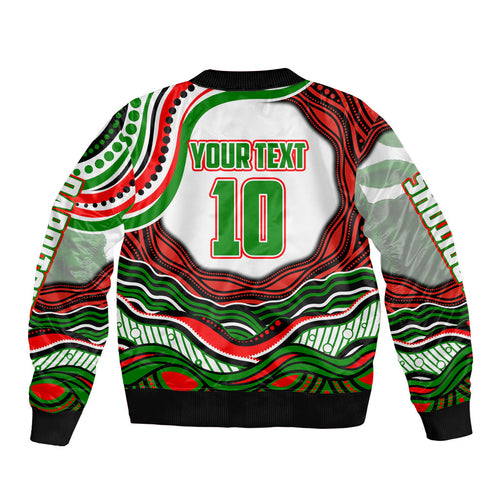 Personalized South Sydney Rabbitohs Bomber Jacket Aboriginal Dot Art - Dreamtime Rugby Mascot