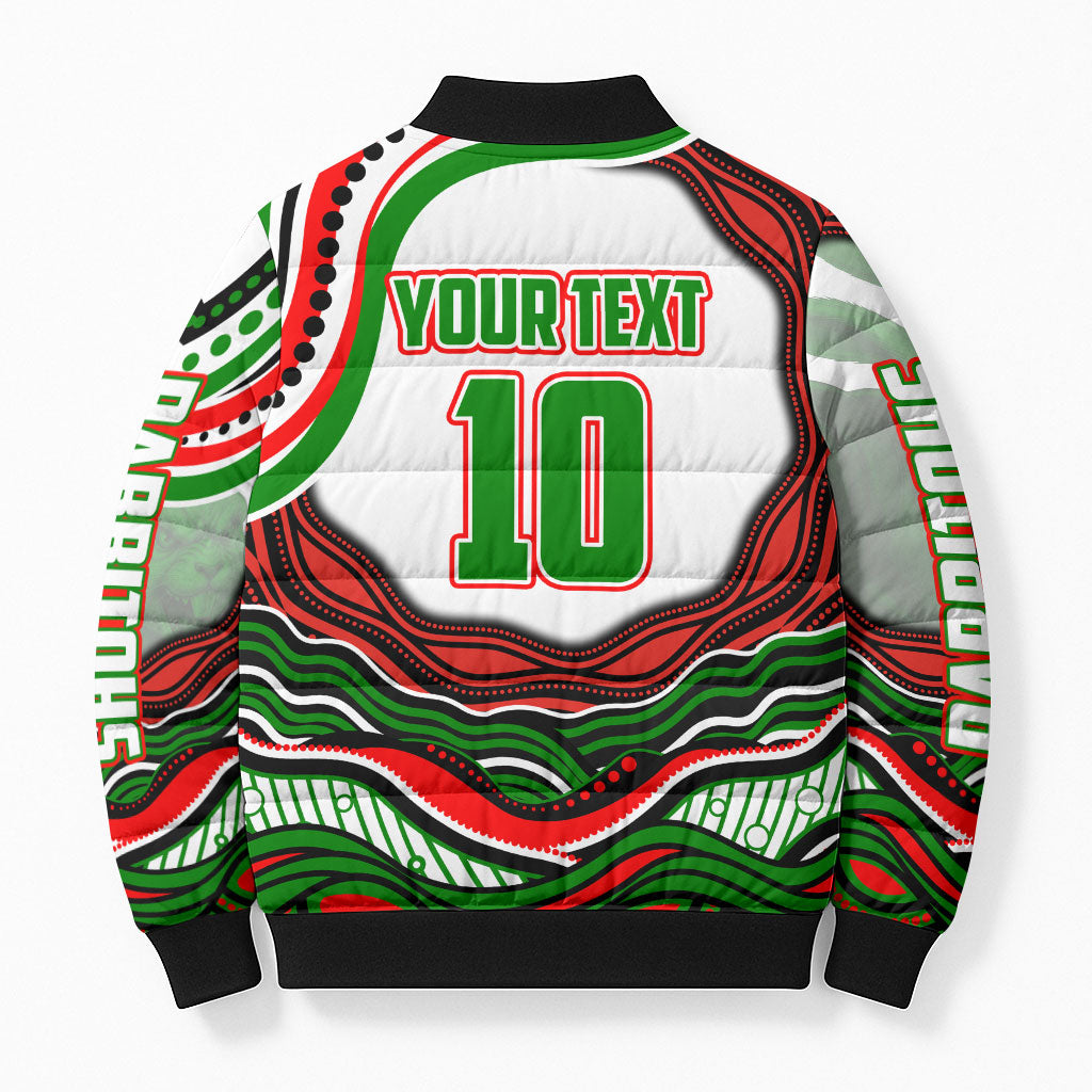 Personalized South Sydney Rabbitohs Bomber Puffer Jacket Aboriginal Dot Art - Dreamtime Rugby Mascot