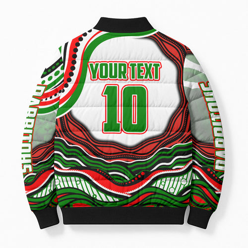Personalized South Sydney Rabbitohs Bomber Puffer Jacket Aboriginal Dot Art - Dreamtime Rugby Mascot